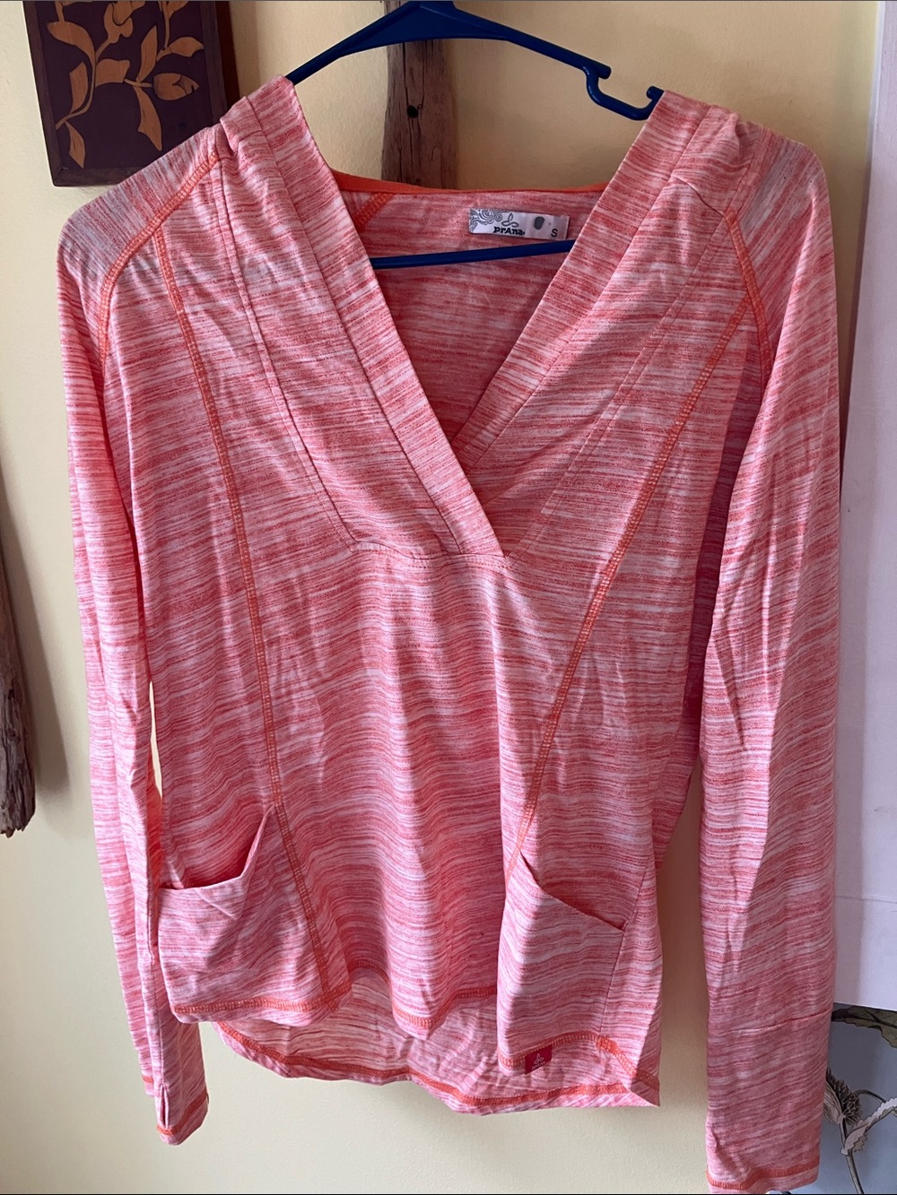 Prana Women's Long Sleeve V-Neck Top in Coral Stripe